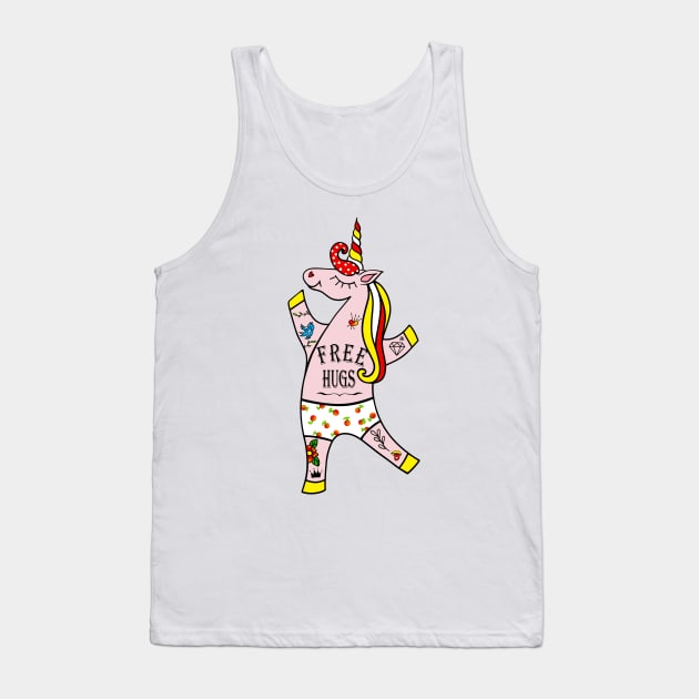 Funny design Tattooed Unicorn and FREE HUGS Tank Top by DigitalStudioBarbara